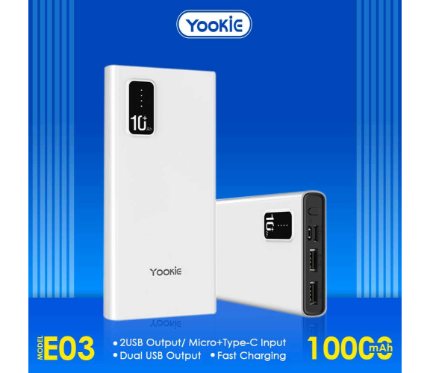 Power Banks Yookie Power Bank with led display E03 10000 MAH White (Rated Capacity 6500 mah)