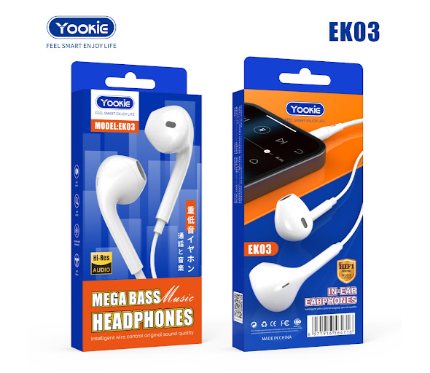 Wire Headset  Yookie Headphone EK03 White
