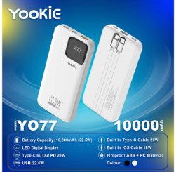 Yookie fast Power Bank 22.5W With LED Display YO77 10000 MAH White